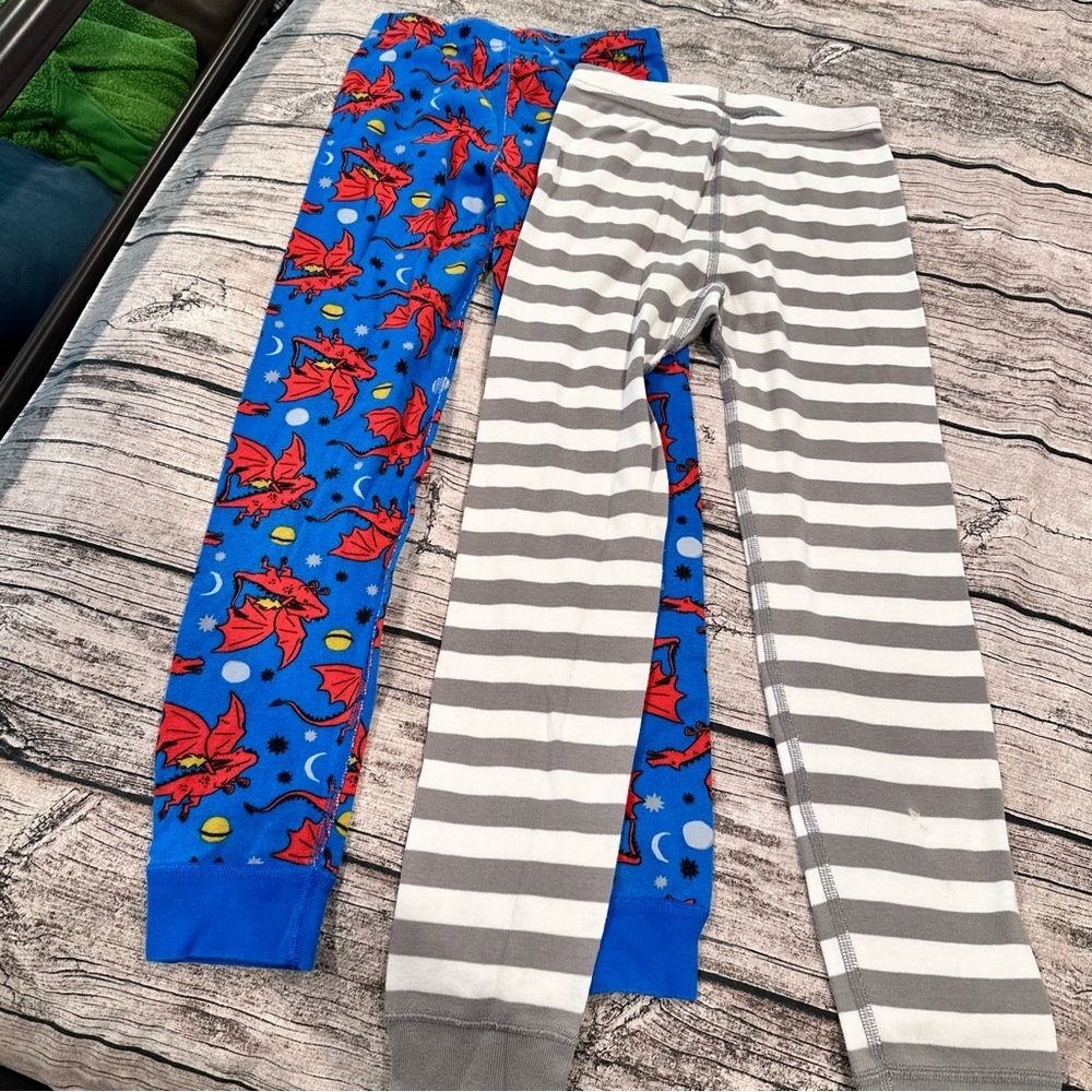Hanna Andersson Gray and White Striped & Dragon Print Pajama Pants Both Size 8